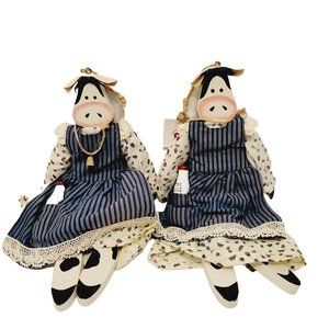 Vtg Tender Heart Jointed legs Arms Dress Wearing Wood Cut out Cows Country Decor